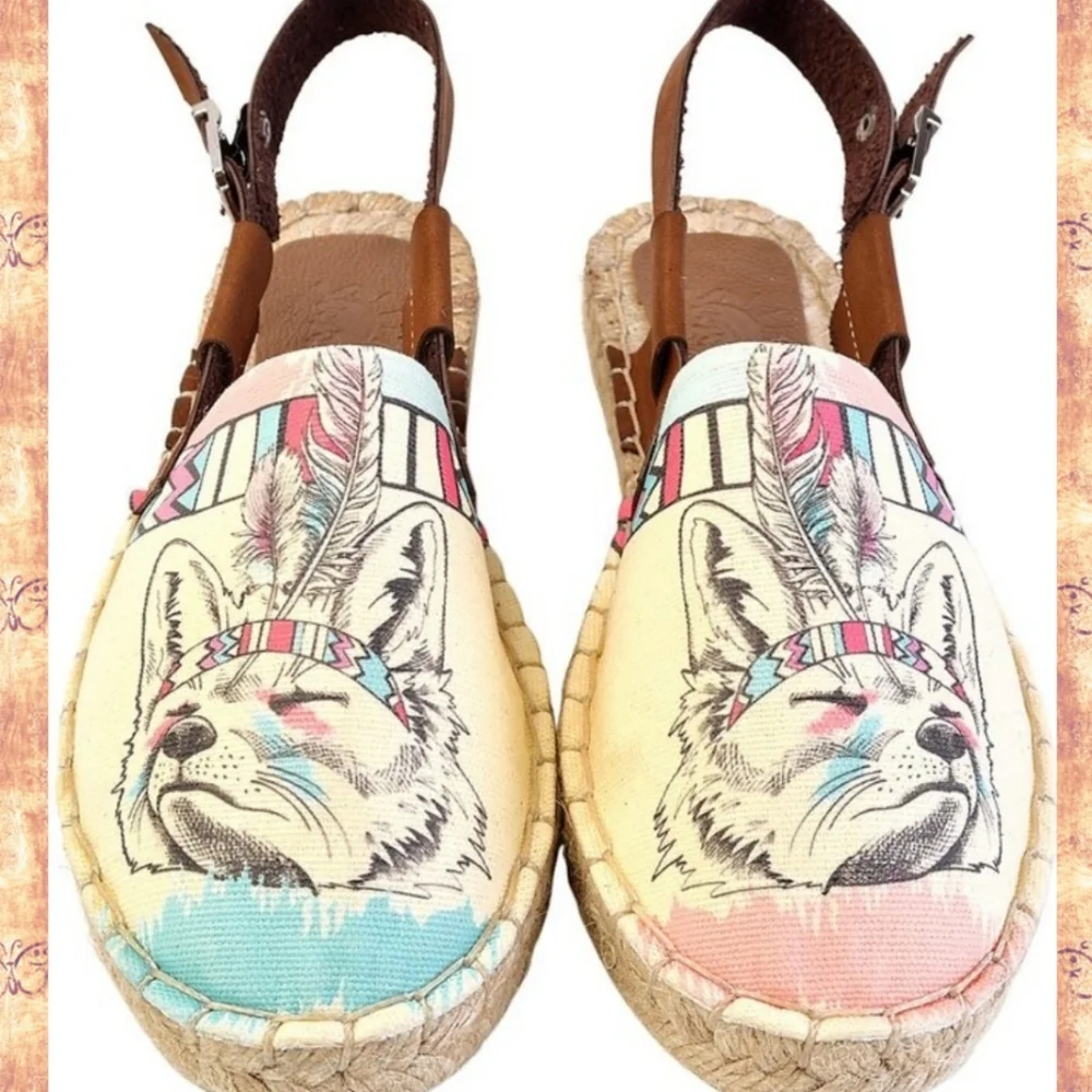 Spiritual Native 🐺 Wolf NEEFS by Goby Slingback espadrille shoes Sandals NIB